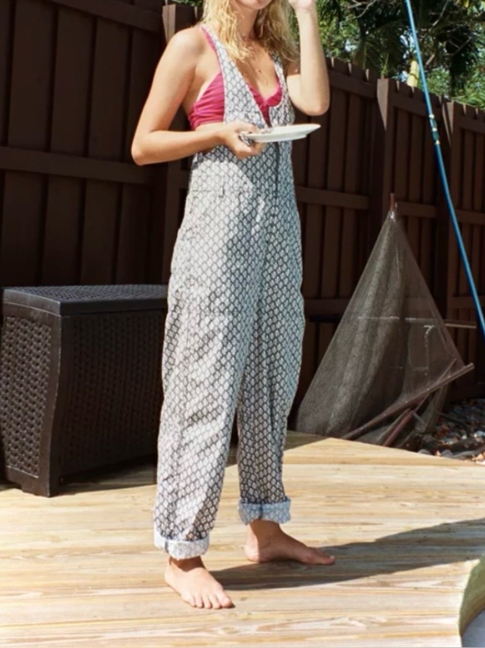 urban outfitters camille overall gray blue & white